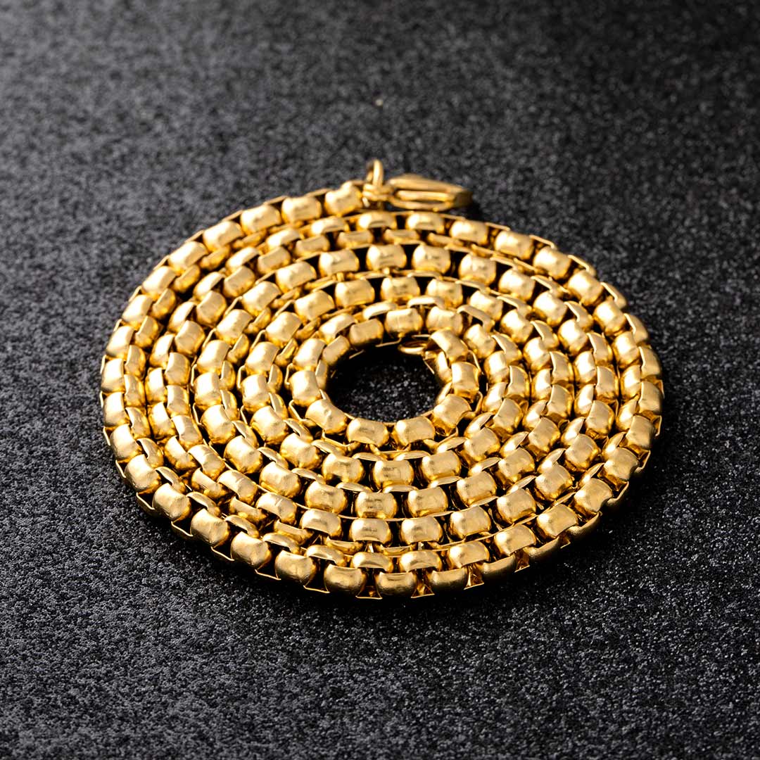 5mm 18K Gold Finish Round Box Chain - TONGSHOP