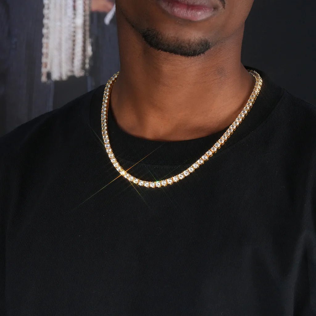 5mm 18K Gold - Plated Iced AAA CZ BlingBling Tennis Chain Single Row - TONGSHOP