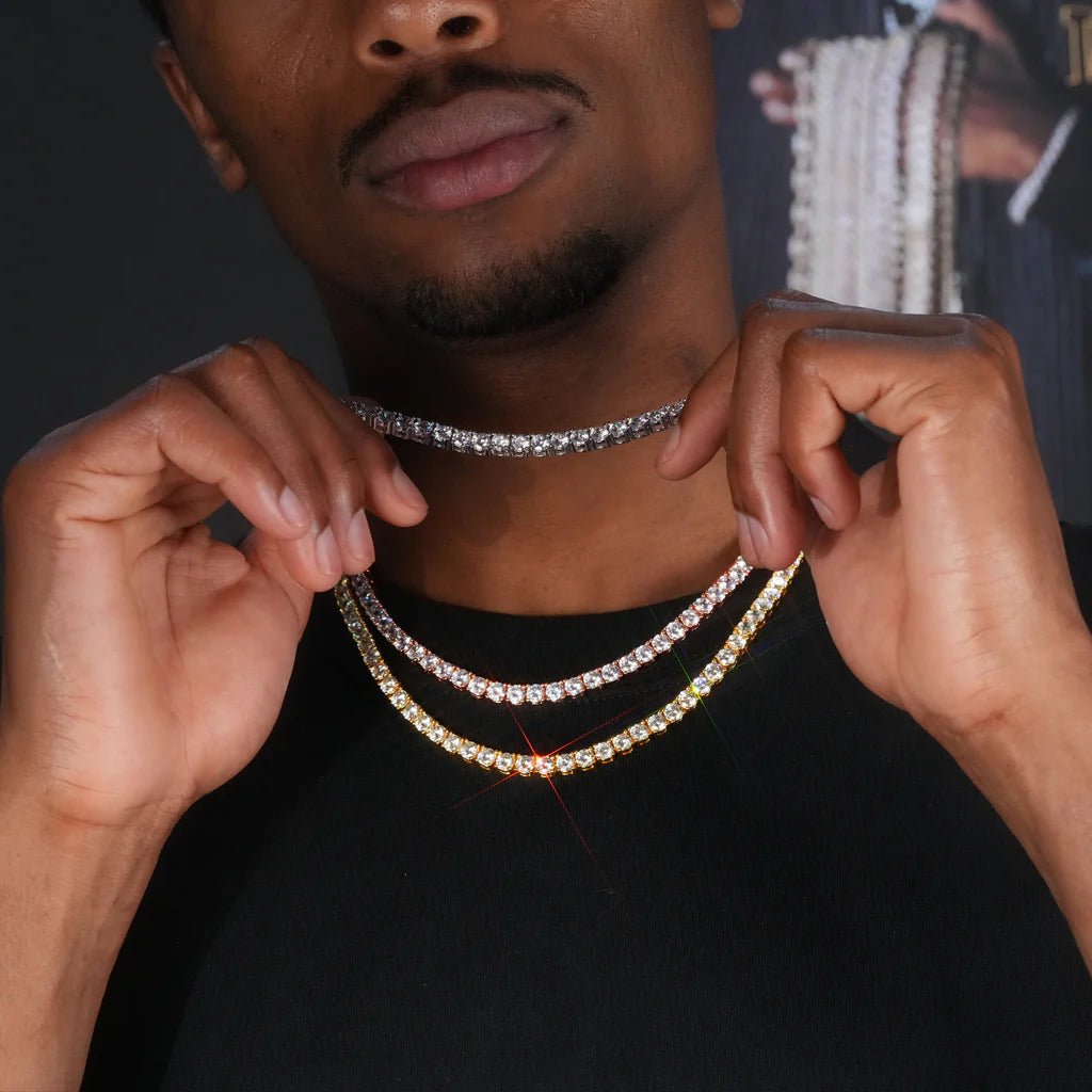 5mm 18K Gold - Plated Iced AAA CZ BlingBling Tennis Chain Single Row - TONGSHOP