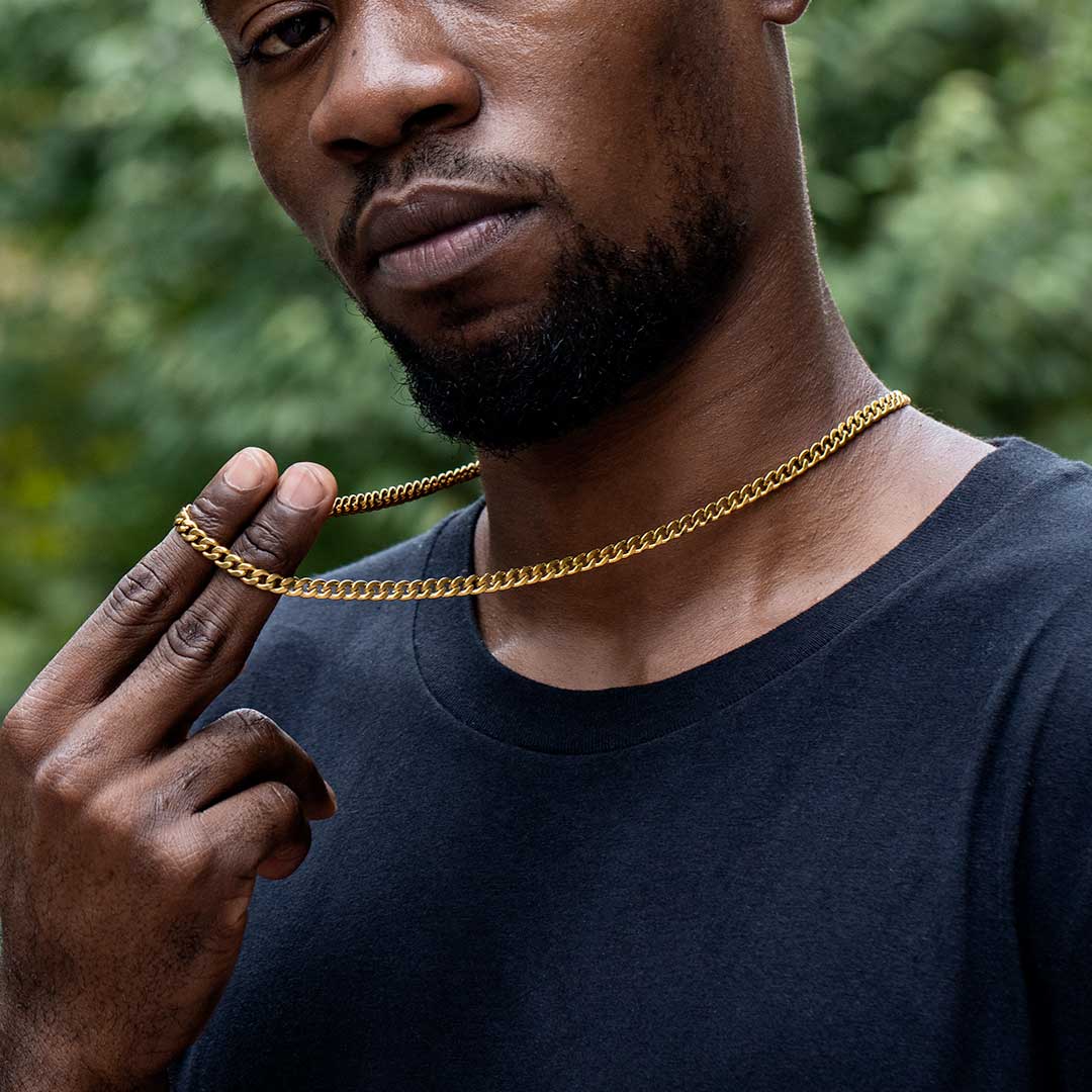 5mm Stainless Steel Cuban Chain in Gold - TONGSHOP