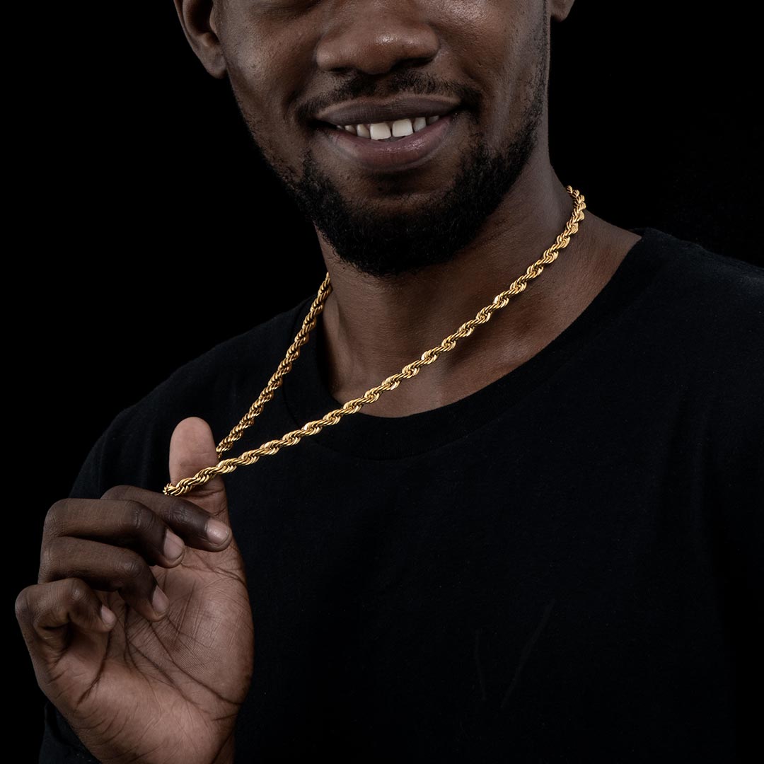 6mm 18K Gold Finish Rope Chain - TONGSHOP