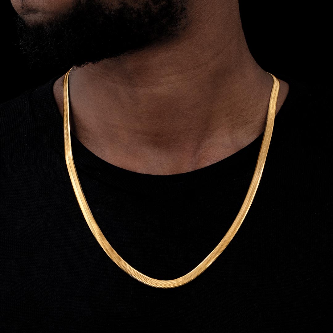 6mm Herringbone Chain in Gold - TONGSHOP