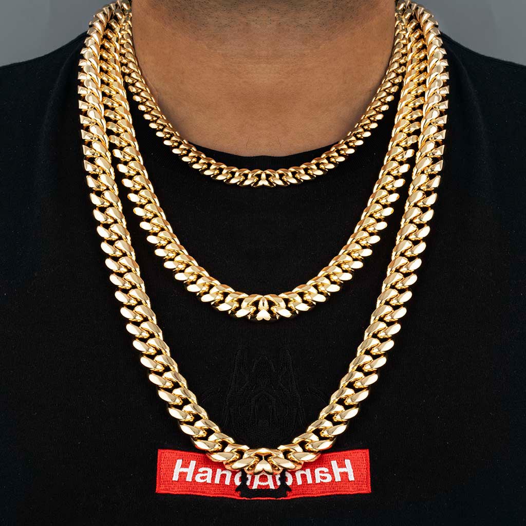 8mm Stainless Steel Cuban Chain in Gold - TONGSHOP