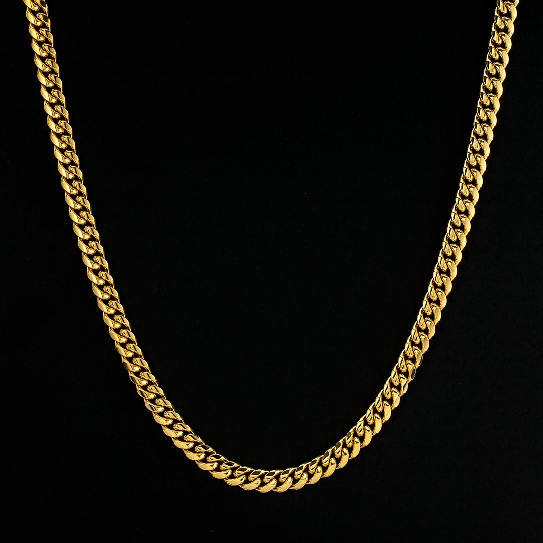 8mm Stainless Steel Cuban Chain in Gold - TONGSHOP