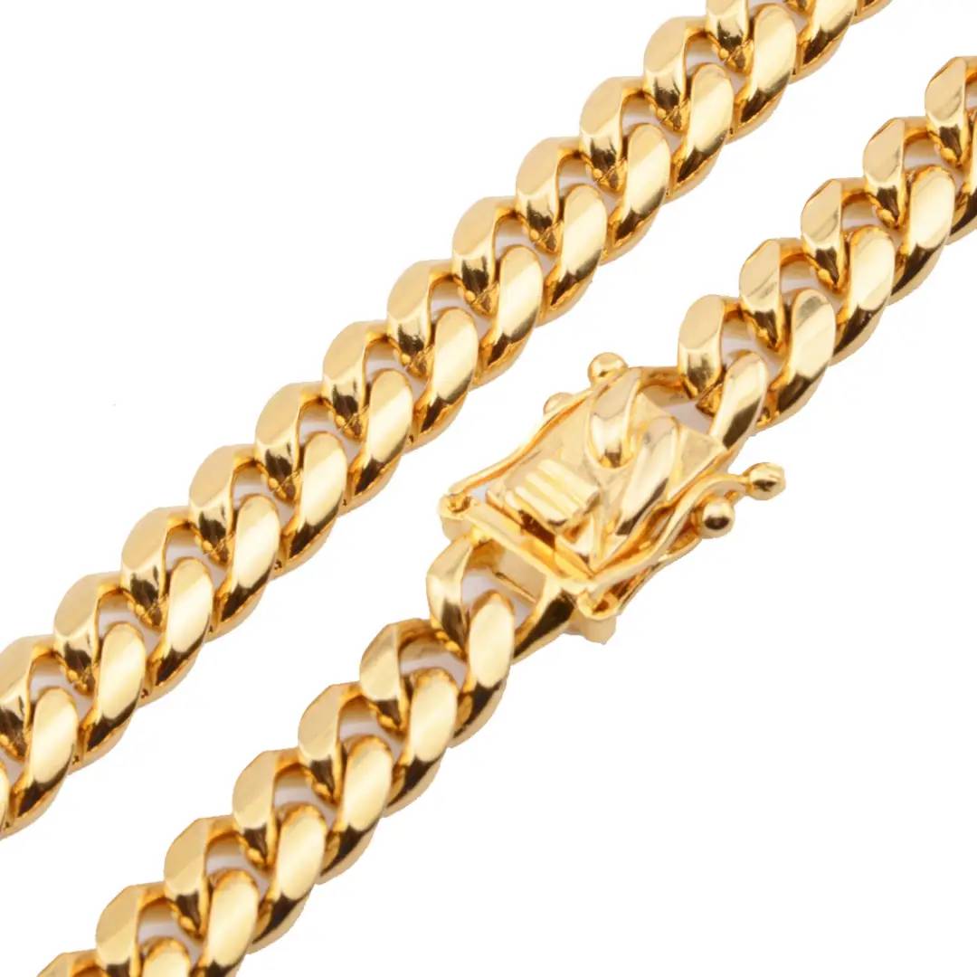 8mm Stainless Steel Cuban Chain in Gold - TONGSHOP