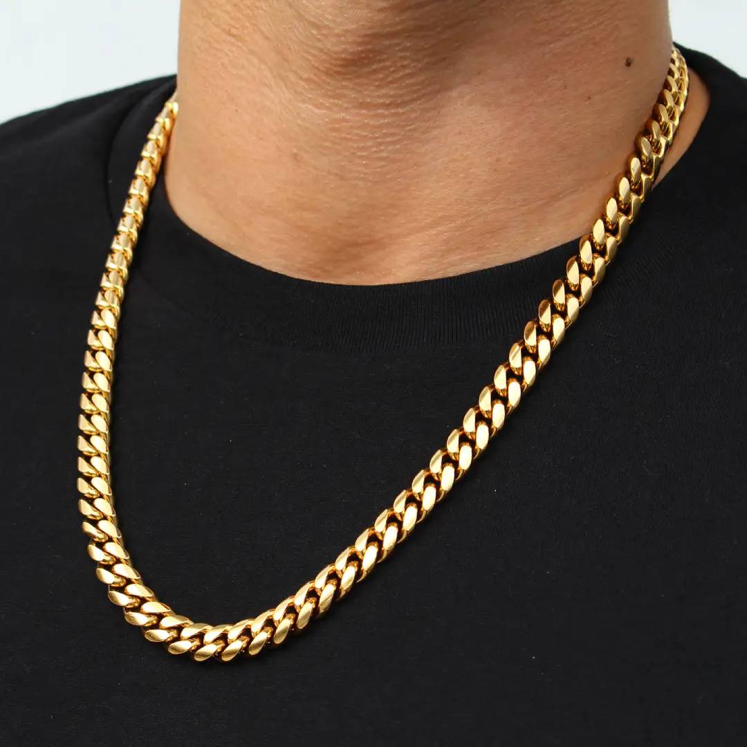 8mm Stainless Steel Cuban Chain in Gold - TONGSHOP