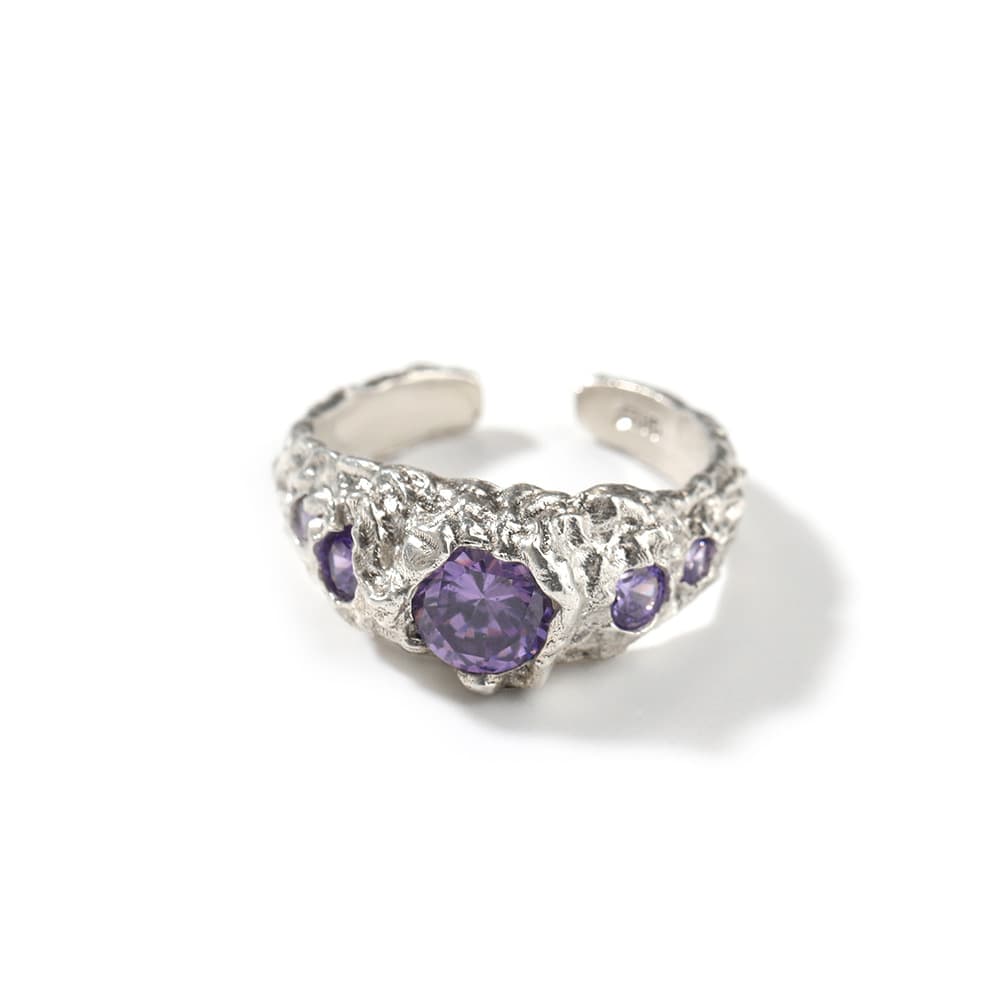925 Silver Adjustable Ring with Purple Gemstone - TONGSHOP