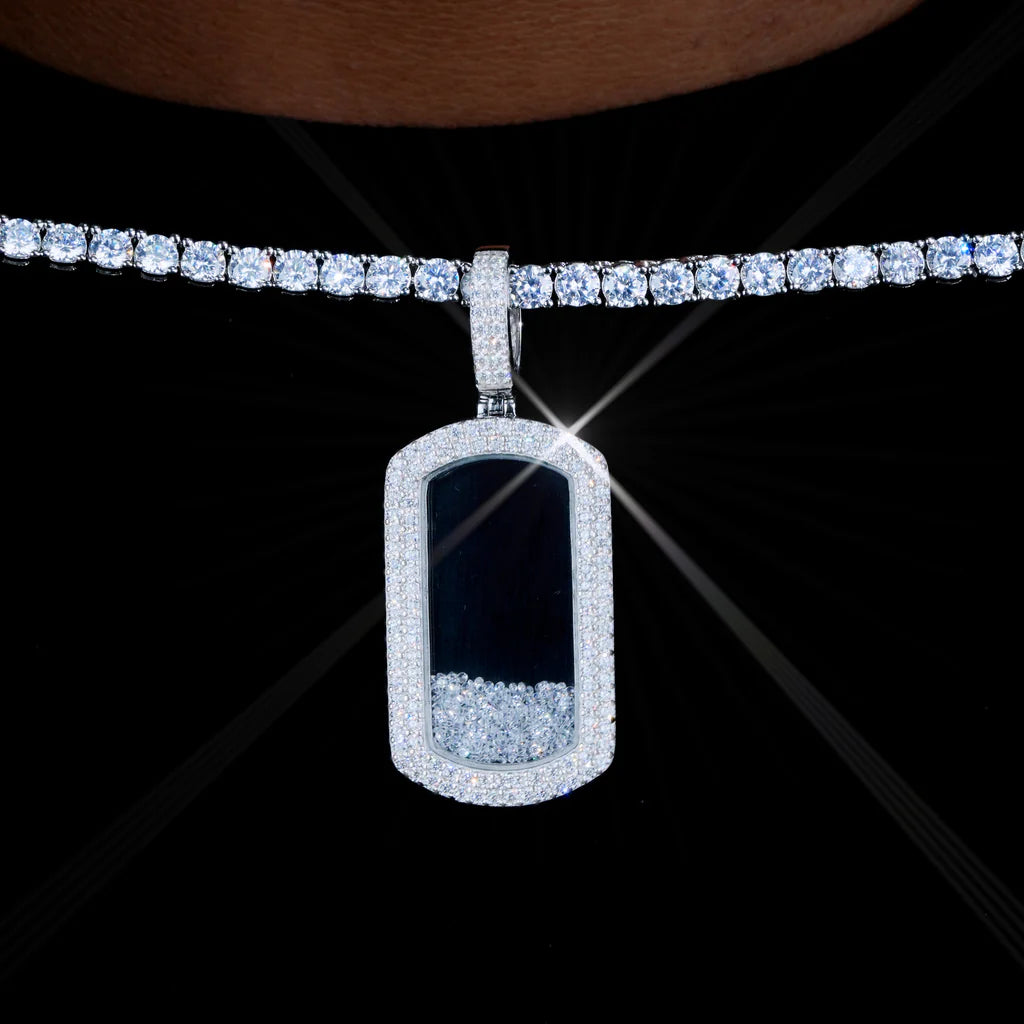 925S & VVS Moissanite Dog Tag Necklace In White Gold