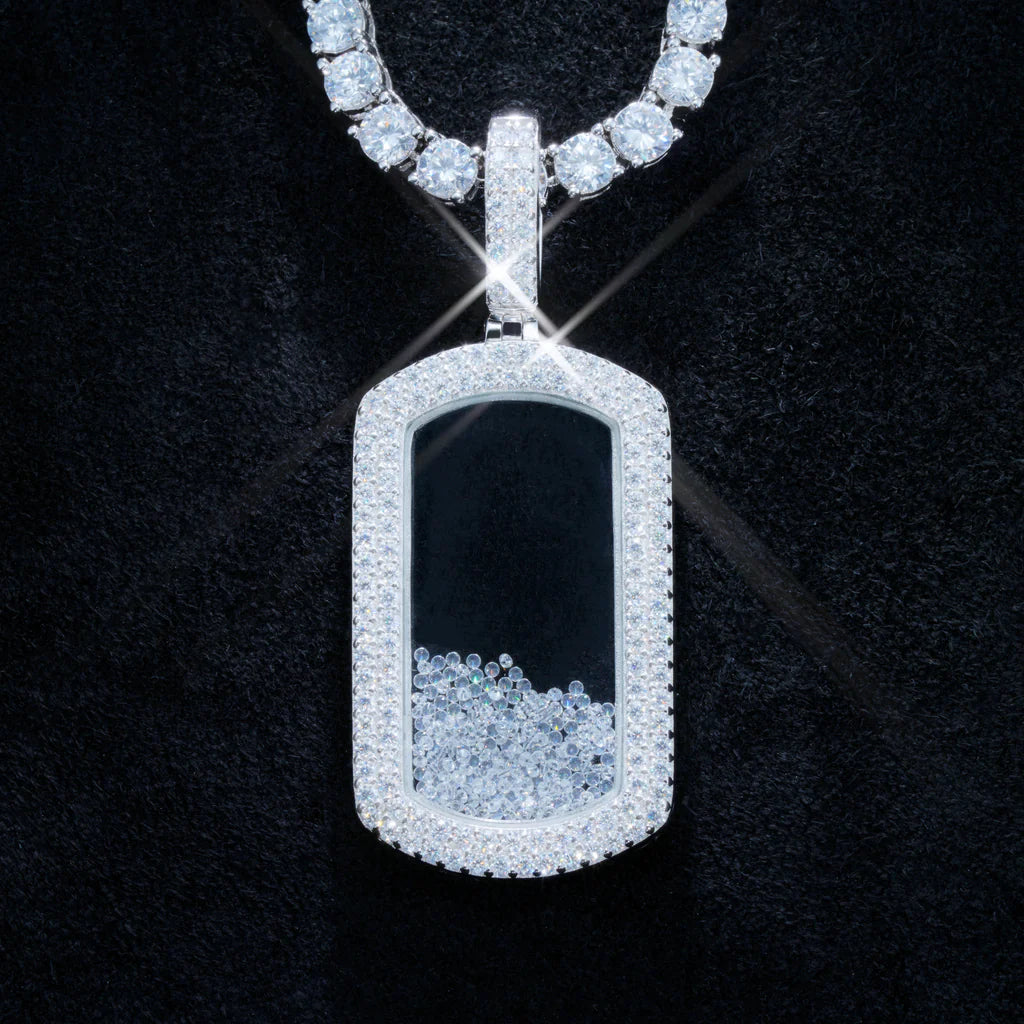 925S & VVS Moissanite Dog Tag Necklace In White Gold