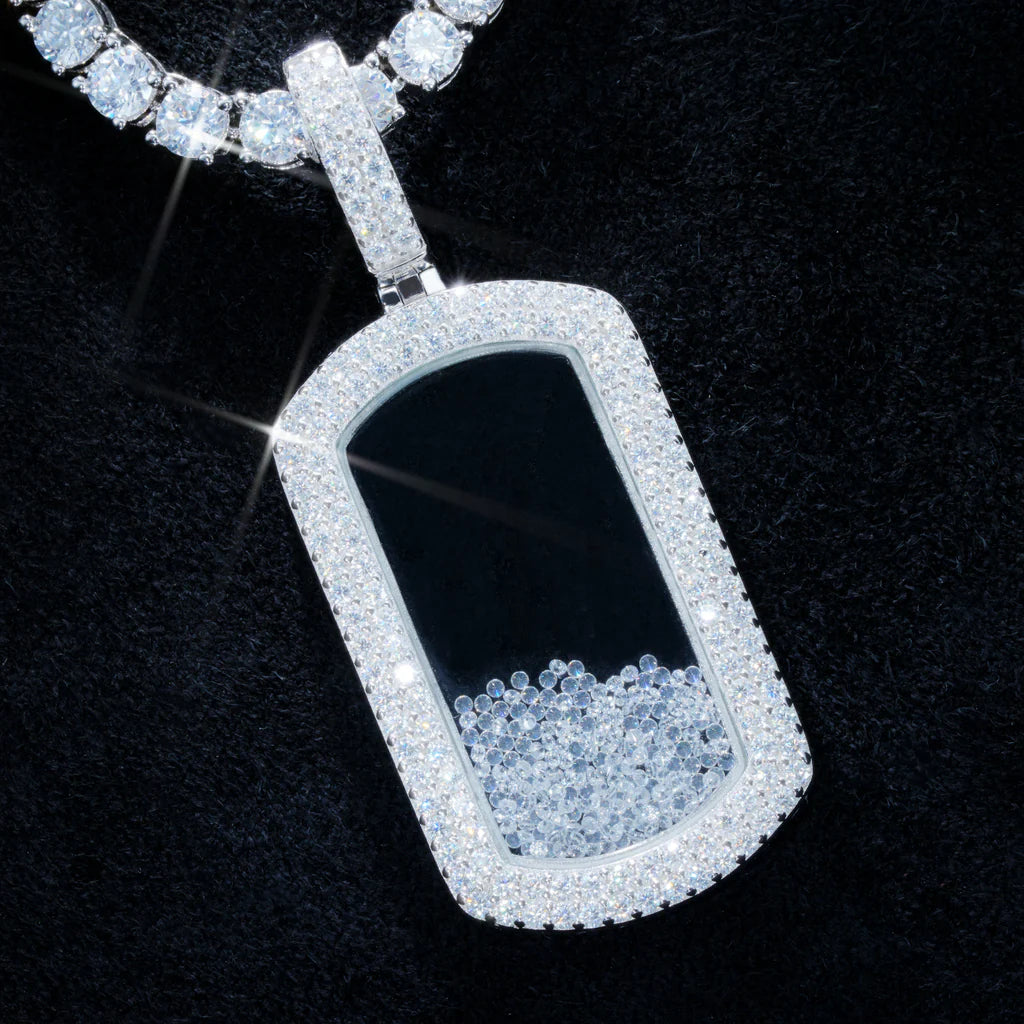 925S & VVS Moissanite Dog Tag Necklace In White Gold