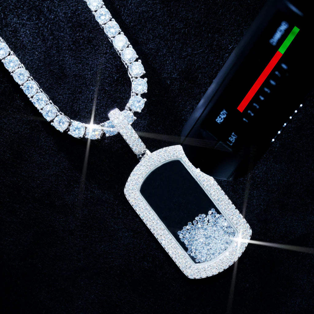 925S & VVS Moissanite Dog Tag Necklace In White Gold