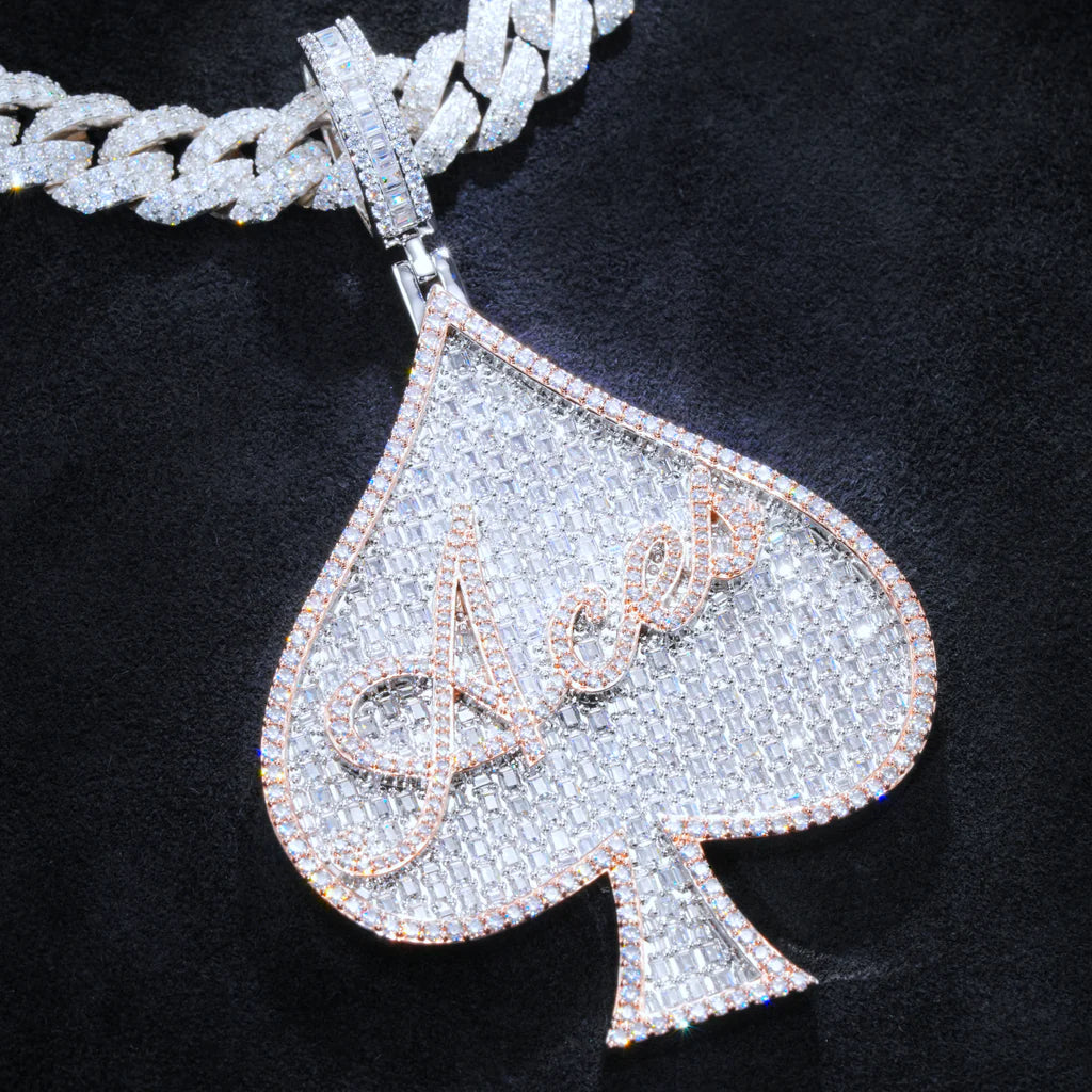 ACE Spade Baguette Iced Necklace In White Gold