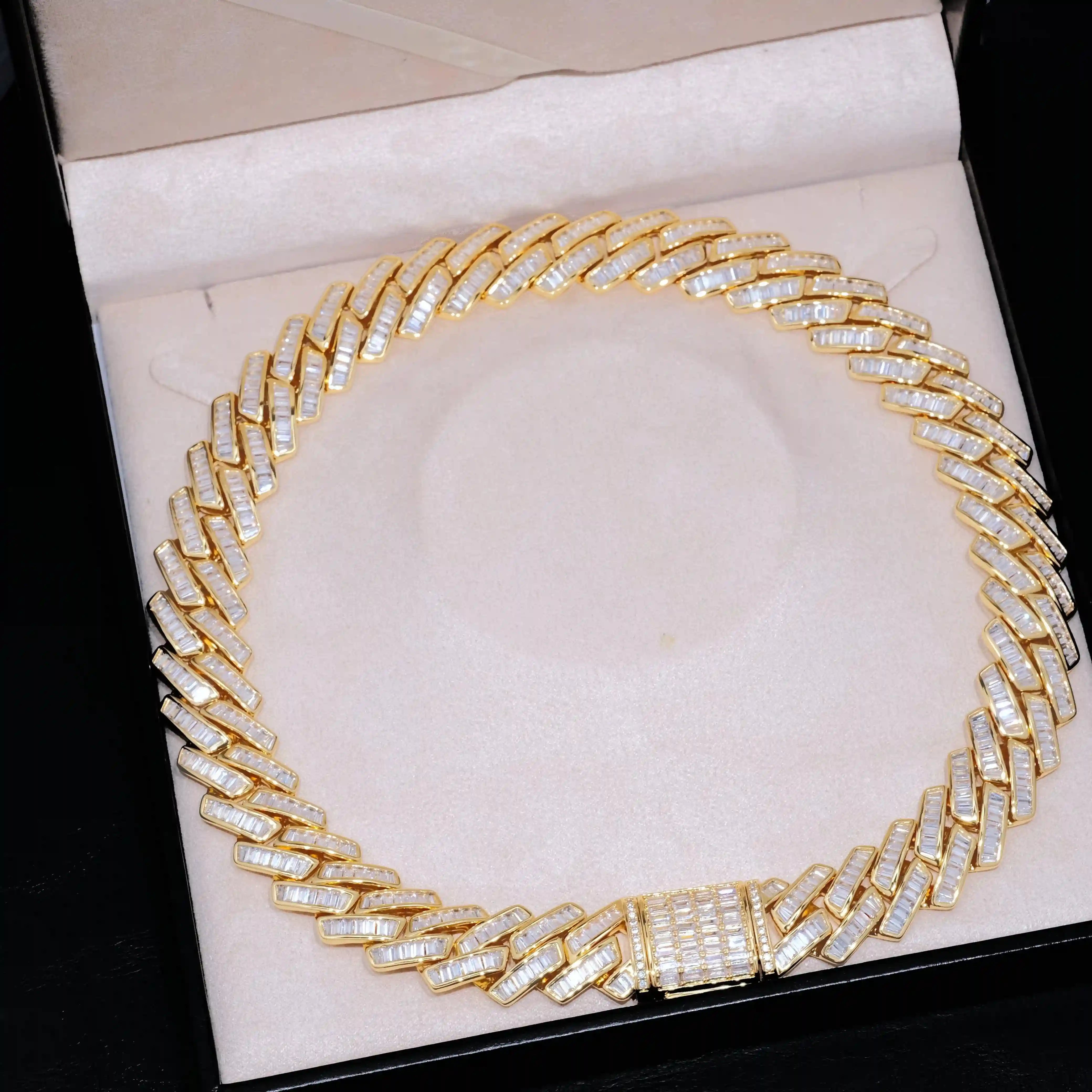 Recommended: Choose 20" Copper 18K Gold Chain with Flawless VVS Simulated Diamonds. Includes Dust Bag, Gift Box, Cloth, and Warranty.