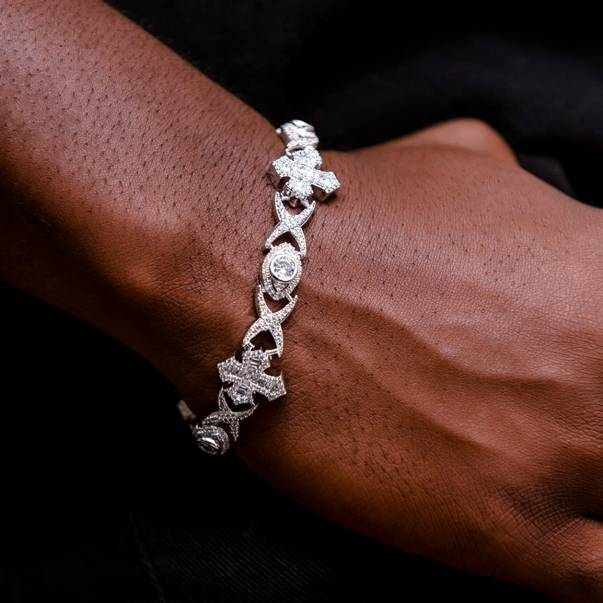 Baguette Cross Evil Eye Bracelet - 16mm