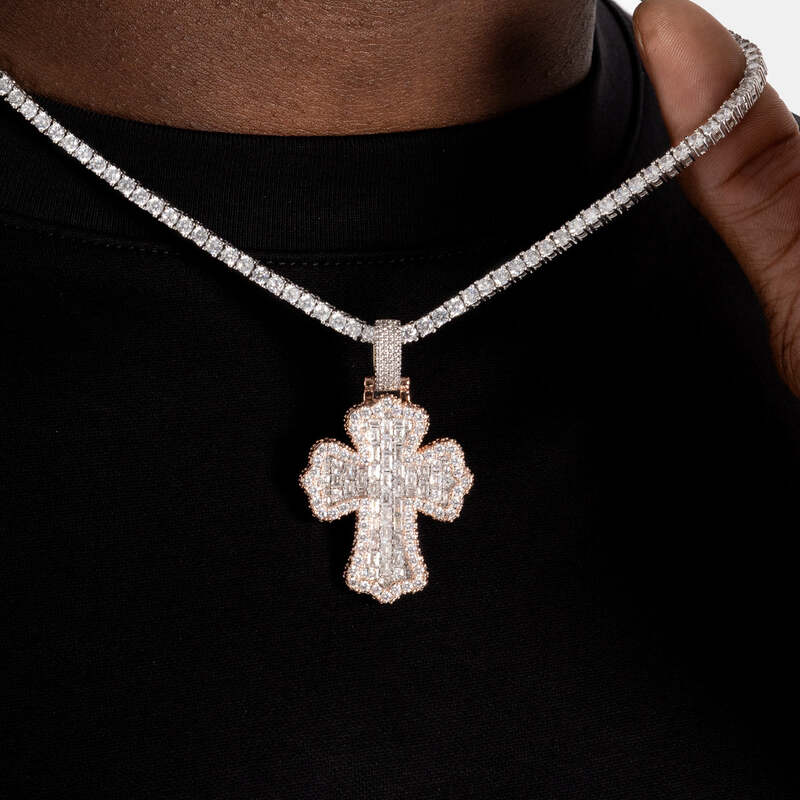 Baguette Cross Pendant in Rose Gold
