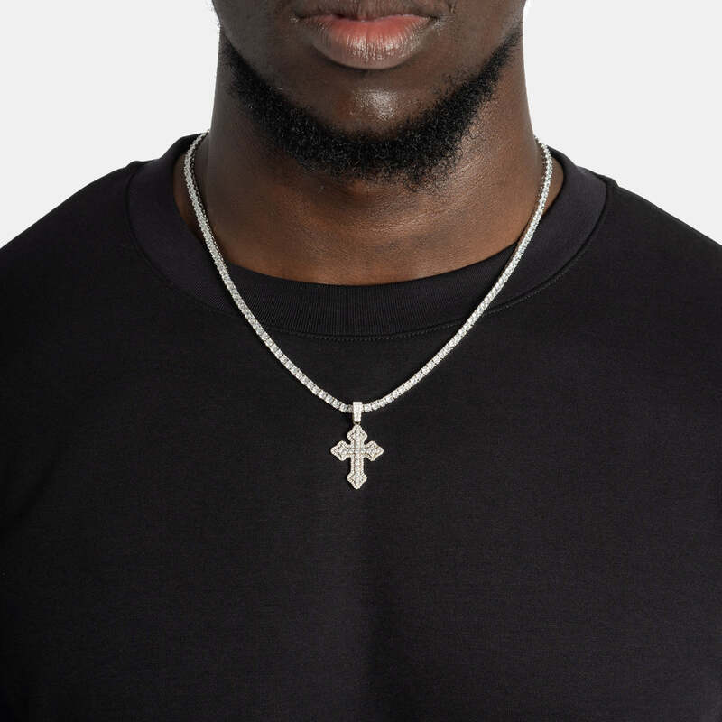 Cluster Micro Cross Pendant In White Gold