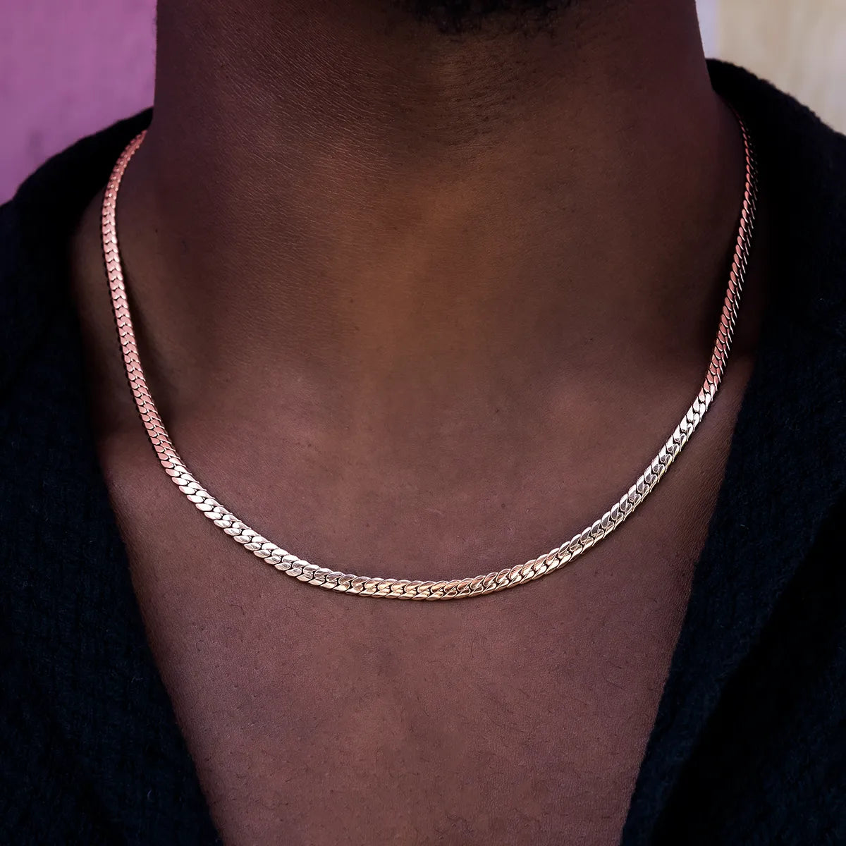 South Beach Cuban Chain in Rose Gold- 5mm, Color: Rose Gold, Size: 18", Width: 5mm, Material: 14k Gold Plated, - TONGSHOP