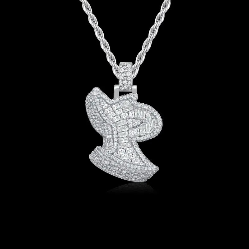 Custom 3D Bold Graffiti Font Letter Pendant in White Gold -38mm