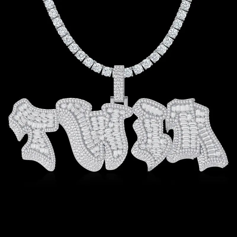 Custom 3D Bold Graffiti Font Letter Pendant in White Gold -38mm