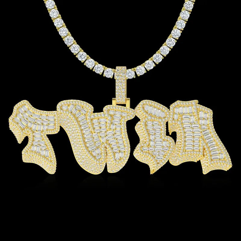 Custom 3D Bold Graffiti Font Letter Pendant in Yellow Gold -38mm