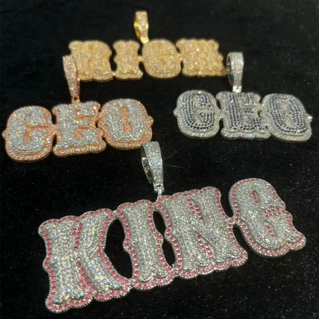 Custom Bone-Style Gothic Letter Iced-Out Pendant
