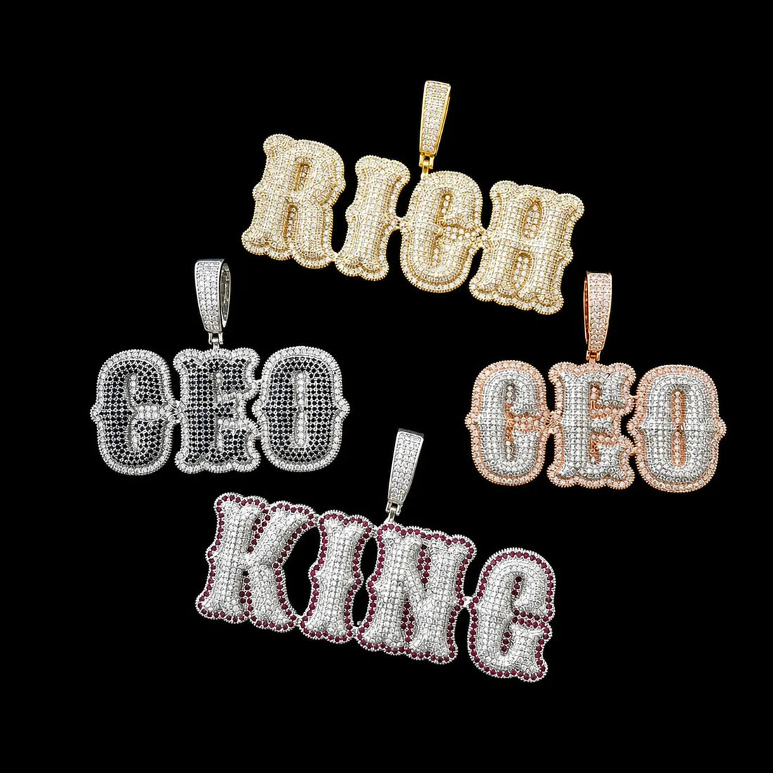 Custom Bone-Style Gothic Letter Iced-Out Pendant