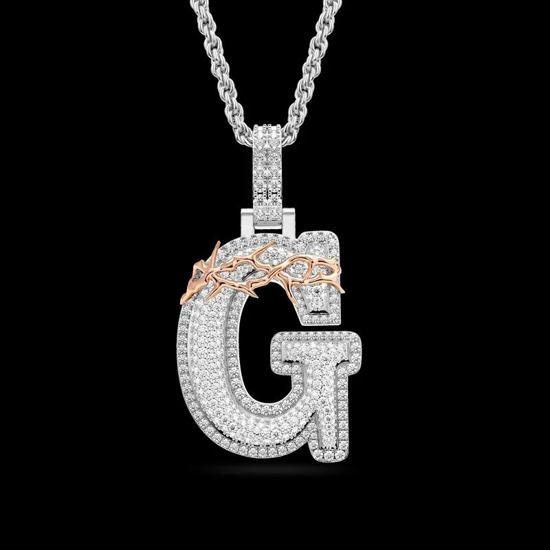 Custom Crown of Thorns Initial Letter Pendant in White Gold