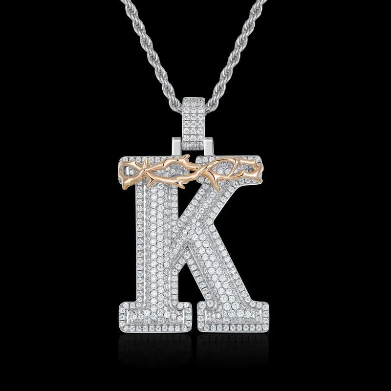 Custom Crown of Thorns Initial Letter Pendant in White Gold