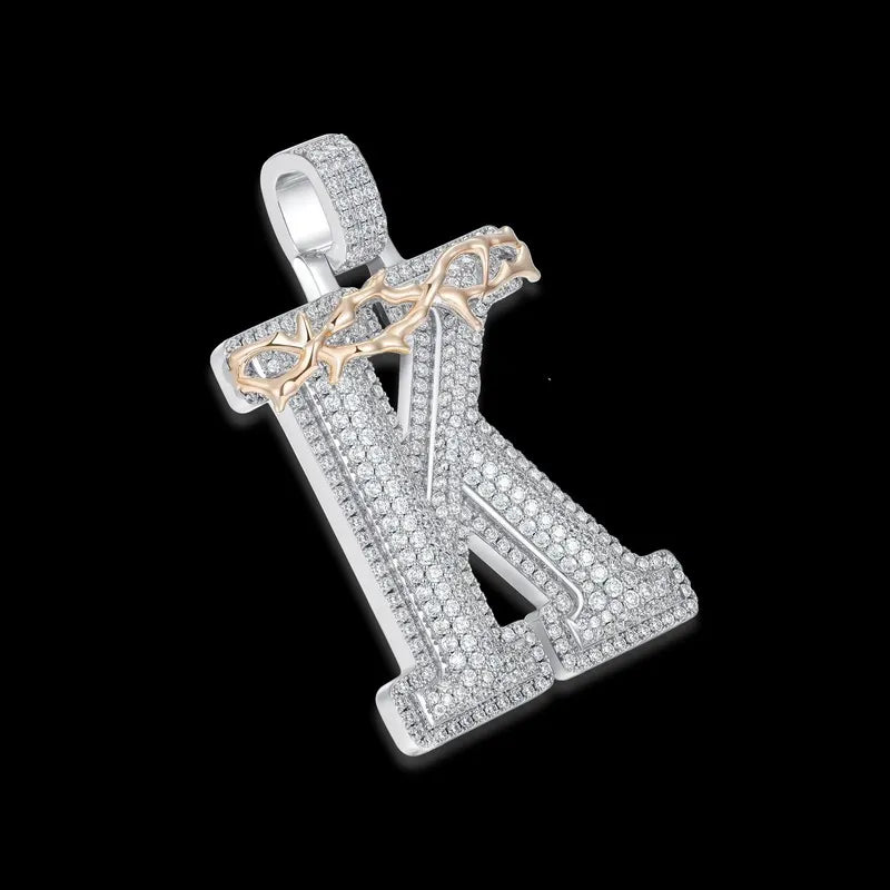Custom Crown of Thorns Initial Letter Pendant in White Gold