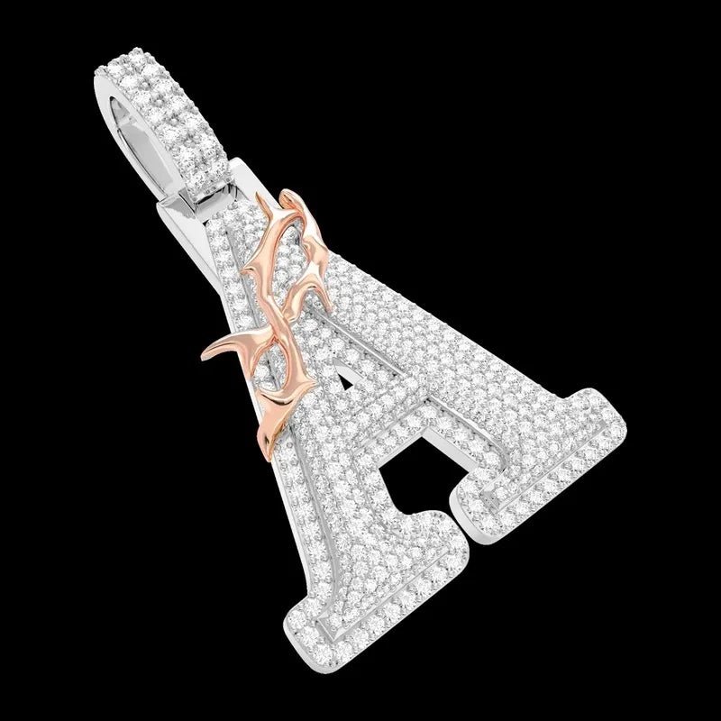 Custom Crown of Thorns Initial Letter Pendant in White Gold