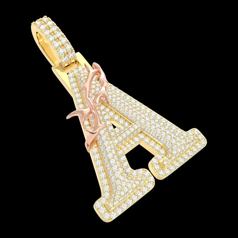 Custom Crown of Thorns Initial Letter Pendant in Yellow Gold