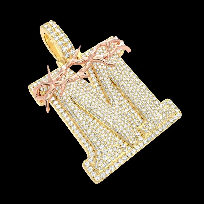 Custom Crown of Thorns Initial Letter Pendant in Yellow Gold