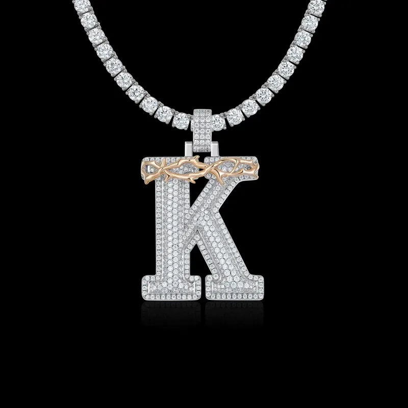 Custom Crown of Thorns Initial Letter Pendant in White Gold