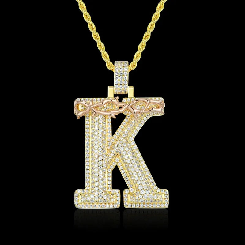 Custom Crown of Thorns Initial Letter Pendant in Yellow Gold