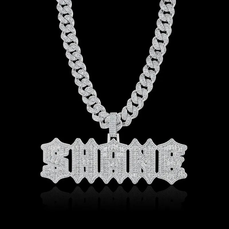 Custom CutGothic Font Pendant in White Gold
