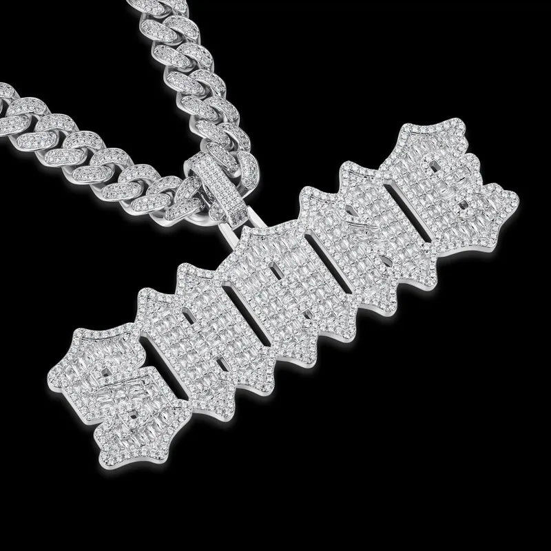 Custom CutGothic Font Pendant in White Gold