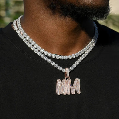 Custom Emerald CutRomantic Font Pendant in Rose Gold - TONGSHOP / Color:White Gold / Length:16 / Length:18