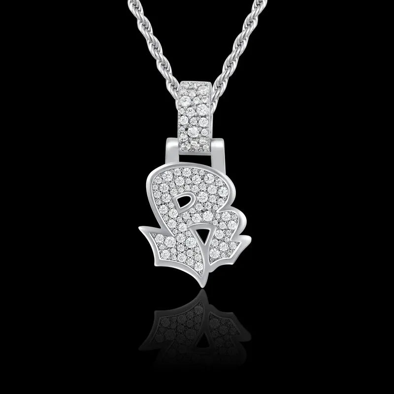 Custom Graffiti Font Letter Pendant in White Gold -20mm