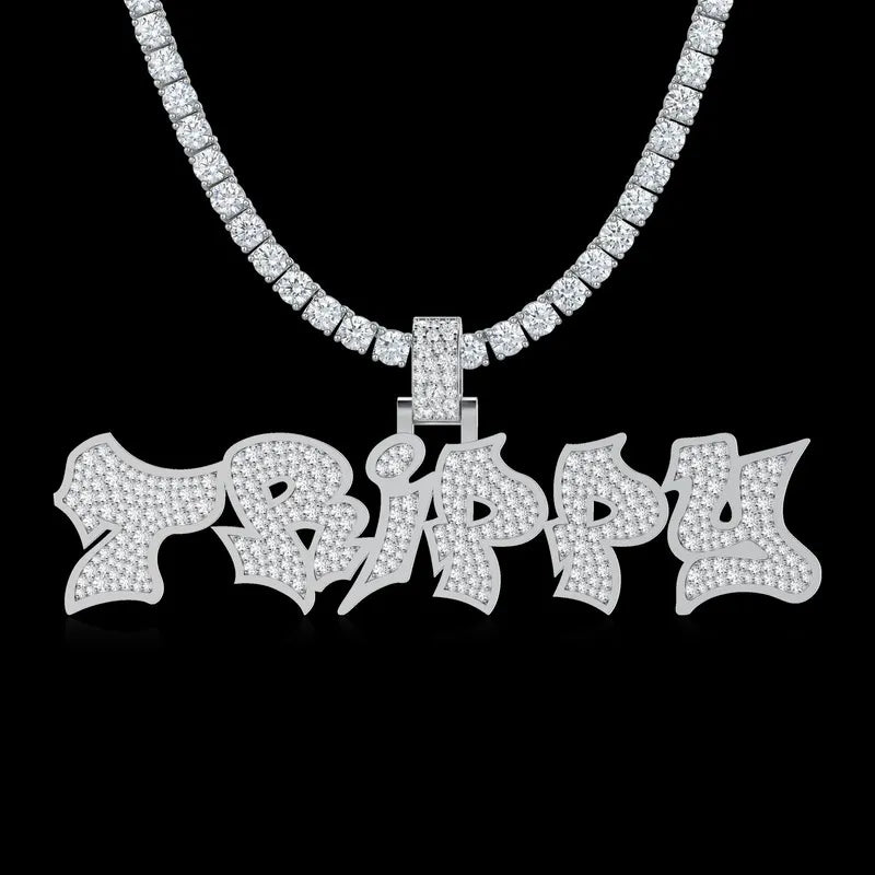 Custom Graffiti Font Letter Pendant in White Gold -20mm