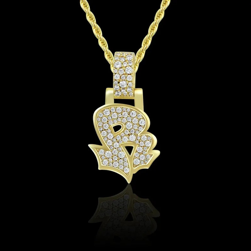 Custom Graffiti Font Letter Pendant in Yellow Gold -20mm