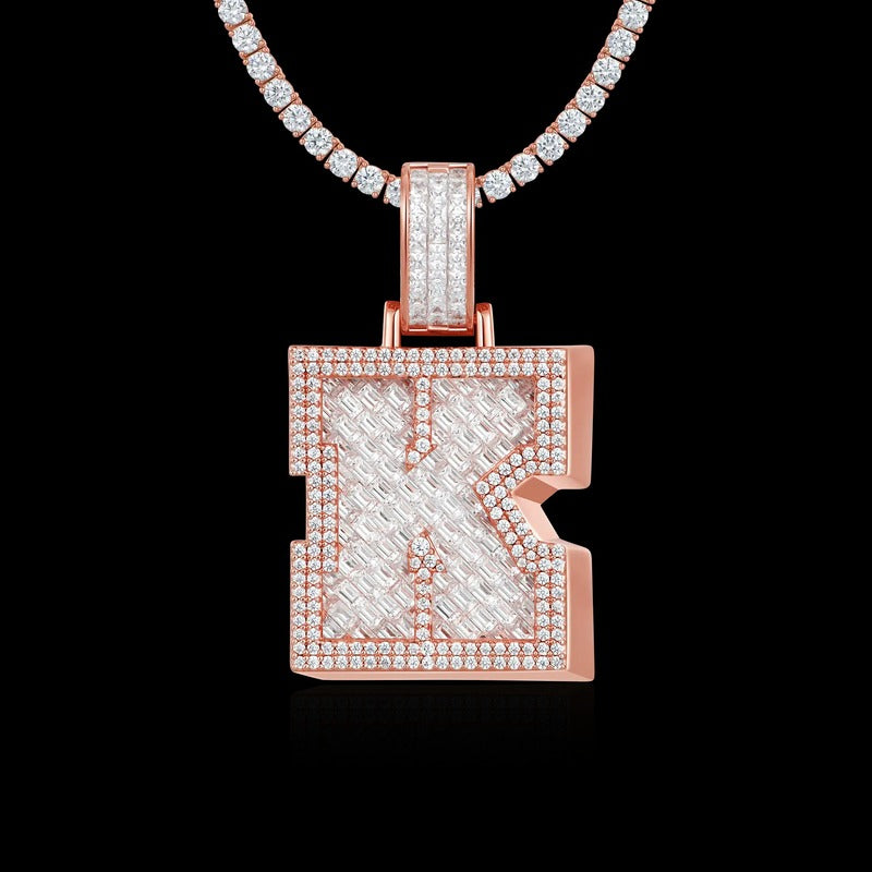 Custom Invisible SettingLetter Pendant in Rose Gold
