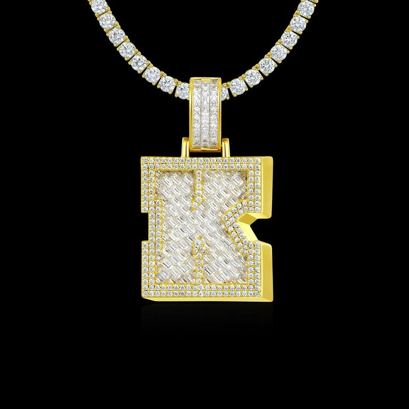 Custom Invisible SettingLetter Pendant in Yellow Gold