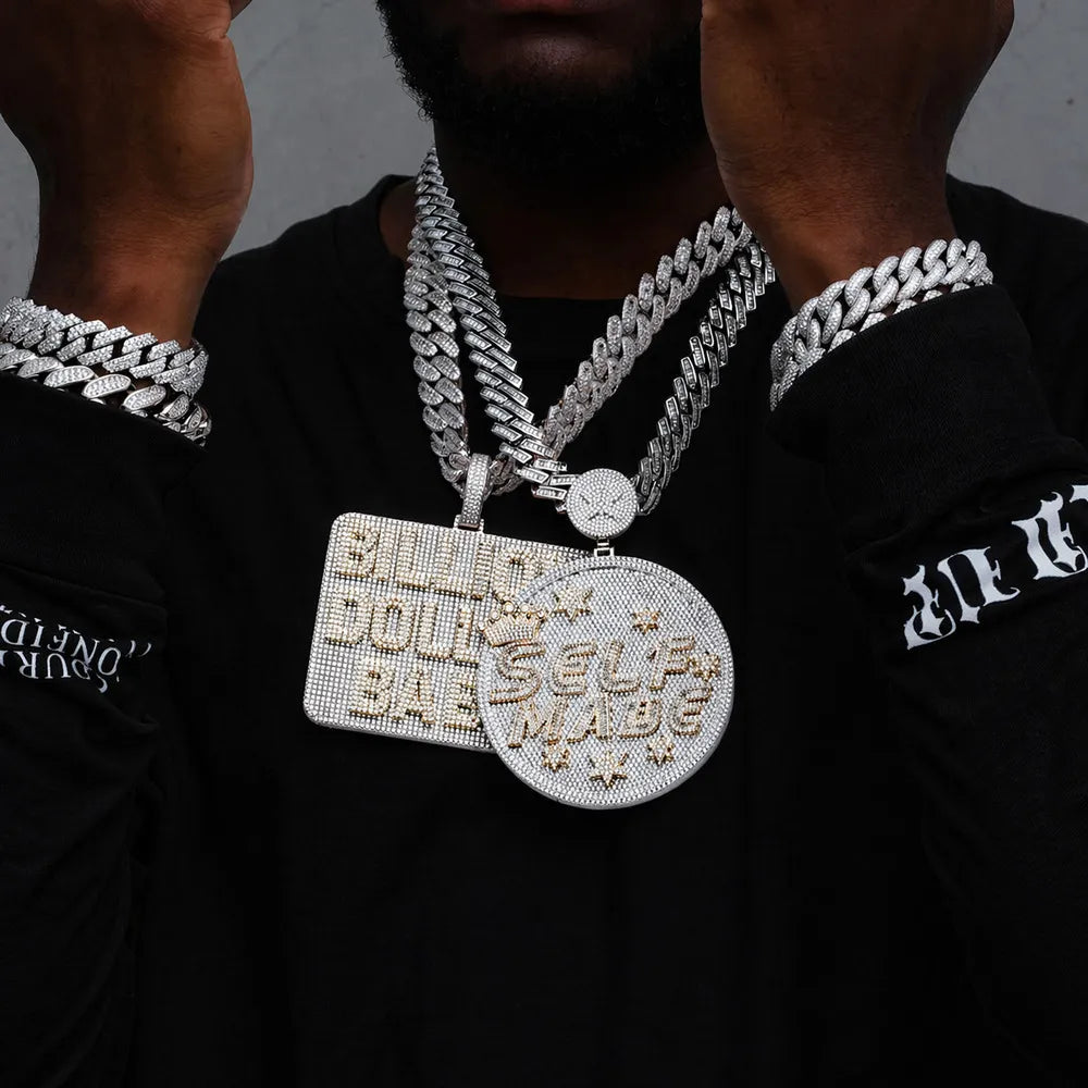 Custom Large Round Full-Diamond 3D Letter & Crown Pendant - 80mm