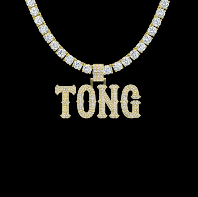 Custom Moissanite Bosox Font/Number White Gold Name Pendant