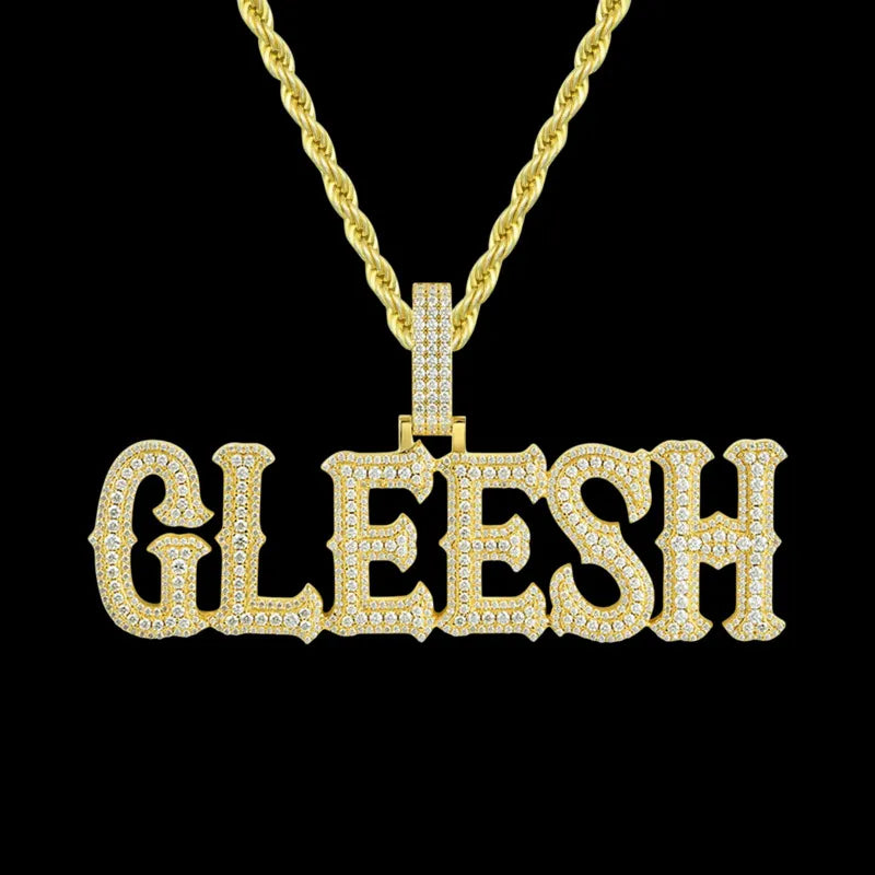 Custom Moissanite Bosox Font/Number Gold Name Pendant