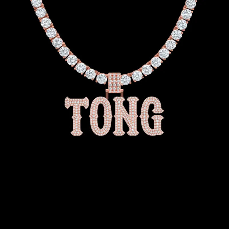 Custom Moissanite Bosox Font/Number Rose Gold Name Pendant