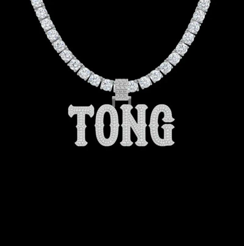 Custom Moissanite Bosox Font/Number Rose Gold Name Pendant - TONGSHOP / Color:White Gold / Length:16 / Length:18