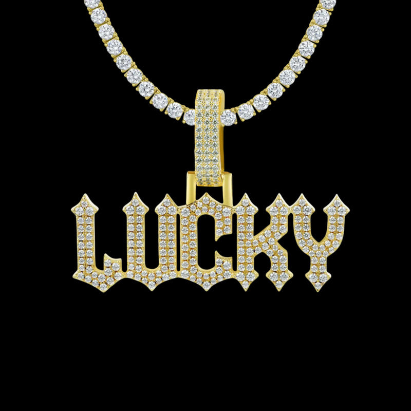 Custom Moissanite Gothic Font LettersNumbers Gold Name Pendant