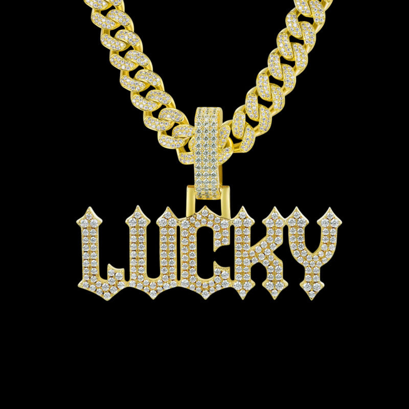 Custom Moissanite Gothic Font LettersNumbers Gold Name Pendant