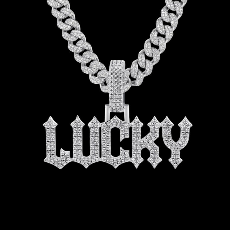 Custom Moissanite Gothic Font LettersNumbers White Gold Name Pendant